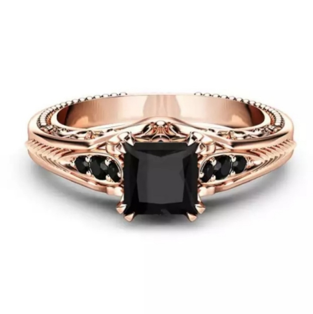 Black Sapphire rose gold 925 Ring